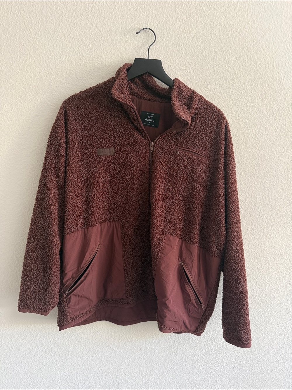 SET Active Brown Sherpa Fleece Full Zip-Up Jacket Oversized Size S